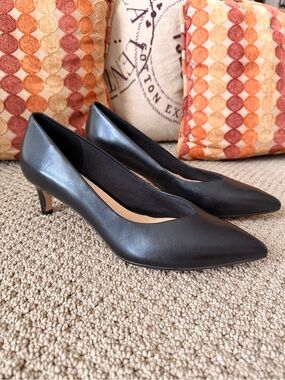 Clarks Cushion Plus Black Pointed-Toe Low Heel Pumps